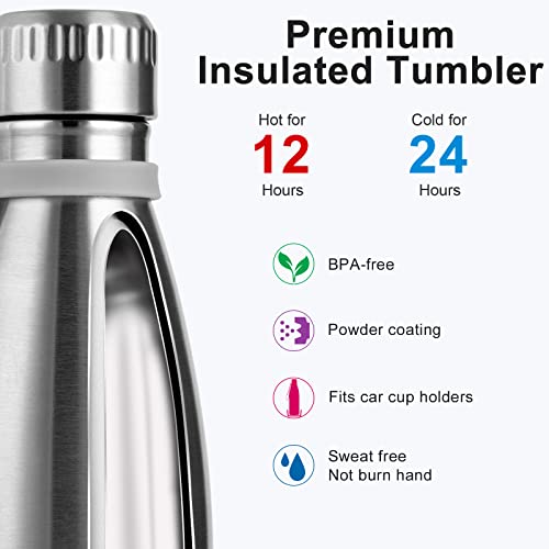 Koodee Insulated Water Bottle, 17 Oz Stainless Steel Double Wall Vacuum Sports Water Bottle, Bpa Free (Stainless Steel) #TOP1