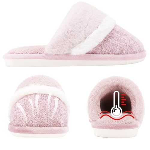 Image of GOEWY Cozy Slippers for Women Indoor and Outdoor Fuzzy House Shoes with Memory Foam Anti-Skid Sole Gifts for Women Mom Ladies