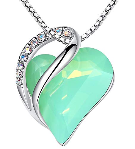 Leafael Infinity Love Heart Necklace Jade Opal Green Luck Healing Stone Crystal Jewelry Gifts for Women, Silver-Tone, 18
