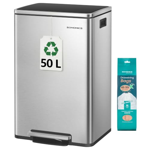 SONGMICS Poubelle de Cuisine 50 L, avec 15 Sacs Poubelle, en Acie...