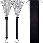 Pangda 1 Pair Drum Brushes Retractable Wire Brushes Drums Drum Sticks Brush with Comfortable Rubber Handles