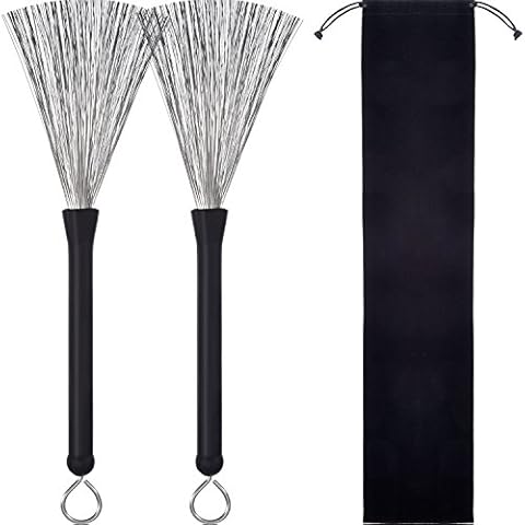 Pangda 1 Pair Drum Brushes Retractable Wire Brushes Drums Drum Sticks Brush with Comfortable Rubber Handles Cover
