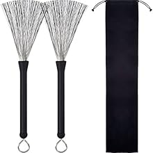 Package includes: 1 pair of drum brushes, featured with rubber handle, wire bristles and retractable metal loop end, durable for use Drum sticks brush size (approx.): Overall length: 12.6 inch/ 32 cm; Wire brush head length: 4.7 inch/ 12 cm; Loop dia...