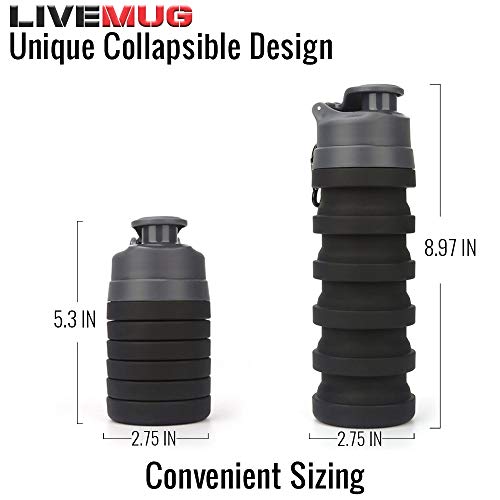 LIVEMUG Spittoon Bottle for Chewing Tobacco | Portable Spit Cup, Collapsible Silicone Dip Spitting Accessories | Spill Resistant Spitter Jug with Lid | Travel Spitune 17 Oz, Black (Black)