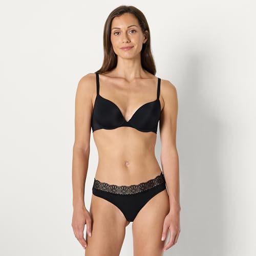 Amazon Essentials Women's Microfibre Lined Push-Up Plunge Bra, Pack of 2, Black/White, 34B - Image 5