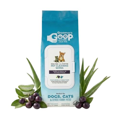 Image of Groomer's Goop Pet Cleaning Wipes - Gentle, Alcohol-Free Formula with Acai Extract for Dogs & Cats, Safely Cleans & Deodorizes Fur, Supports Skin Health, Great for Puppies & Kittens - 100 Count Pack