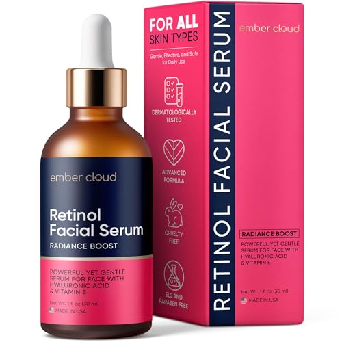 Ember Cloud Retinol Serum for Face with Hyaluronic Acid, Vitamin E & Aloe Vera Anti-Aging Serum - All Skin Types - Supports Even Tone - Day and Night - Made in USA - 1 Oz
