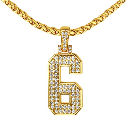 FindChic Bling Number Necklace Baseball Chain 14K Gold Plated Sports Football Pendant Hip Hop Cubic Zirconia Iced Custom Name Personalized Jewelry for Men Boys, Tennis Chain 18'' to 30'' + G