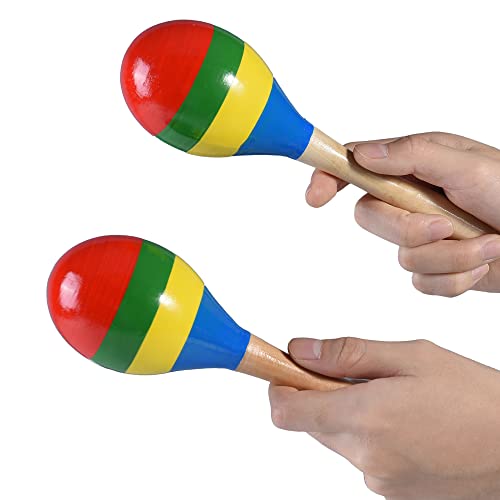 Maracas Hand Percussion Rattles, Wooden Rumba Shaker Musical Instrument for Kids Adults, Set of 2 - Image 3