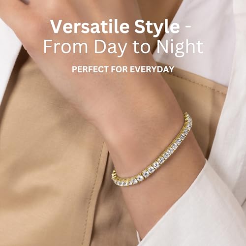 KISPER Adjustable Tennis Bracelet for Women - 18K White Gold or Gold Plated Round Cut AAAAA CZ, 2mm/3mm/4mm Dainty Cubic Zirconia Bracelet, Elegant Gift2