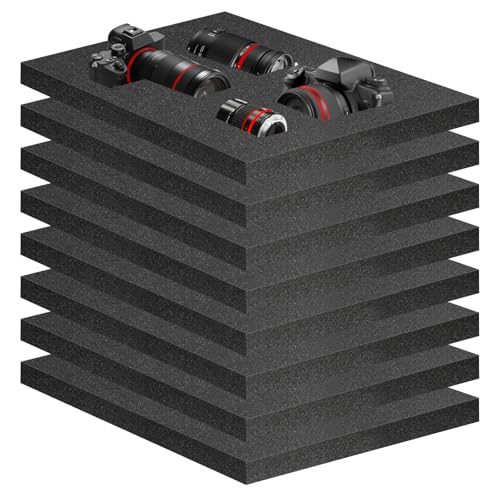 Eunice 8Pcs Polyurethane Foam Sheets - 16 x 12 x 1 Inch Cuttable Foam Inserts for Cases, Packing Foam Pads for Tool Box, Camera Storage and Crafts