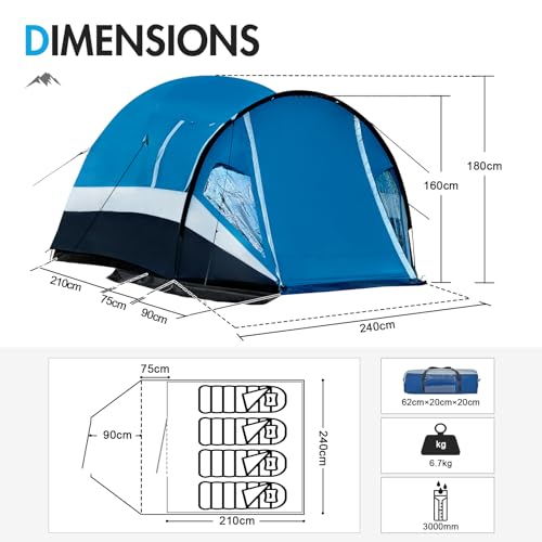Miniatura 6 de Portal Tienda De Campaña Para Camping Con Toldo 3 4 Temporadas Grande 3000 Mm Resistente Al Agua Con Puerta Lateral Ventana Lateral Puerta De Pantalla Para Trekking Exterior