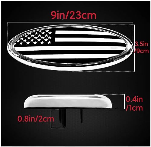 Image of 9 inch(About 22.9 cm) Flag of The United States Badge, Front Grille Tailgate Badge Oval 9 inch x3.5, Decal Badge nameplate for F150, F250, F350, Edge, Explorer, Range (Silver)