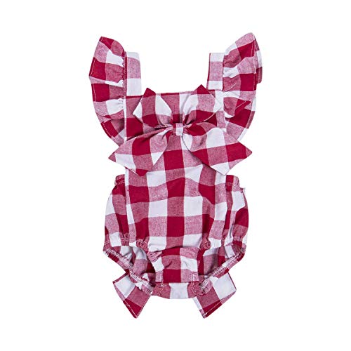 HOTONE Newborn Infant Baby Girls Clothes Plaids Checks Romper Jumpsuit Bodysuit Outfits (0-3 Months, Red)
