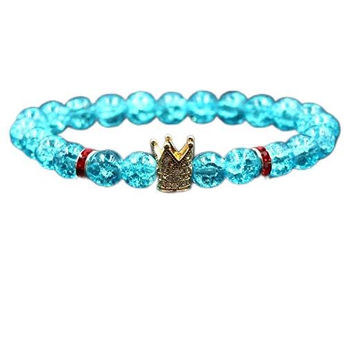 Bracelet en pierre naturelle et cristal bleu avec perles couronne fait main