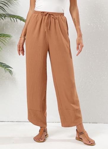 Women's Baggy Wide Leg Palazzo Pants Business Casual High Waisted Flowy Elastic Waist Sandy Shore Pants Pockets4