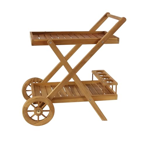 Deco-79-Teak-Wood-Indoor-Outdoor-Rolling-2-Shelf-Bar-Cart-with-Wheels-and-Handle-32-x-21-x-32-Brown Deco 79 Teak Wood Indoor Outdoor Rolling 2 Shelf Bar Cart with Wheels and Handle 32 x 21 x 32 Brown