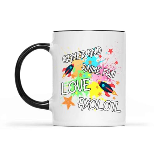 Gift Idea Funny Gift for and Anime Fans - Axolotl Lizard - Novelty Present for Geek and Otaku - 11 Oz White Ceramic Black Inner Mug