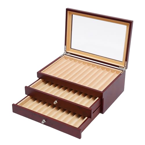 Boîte à stylos bois rouge vitrine rangement stylo plume grand format - 2