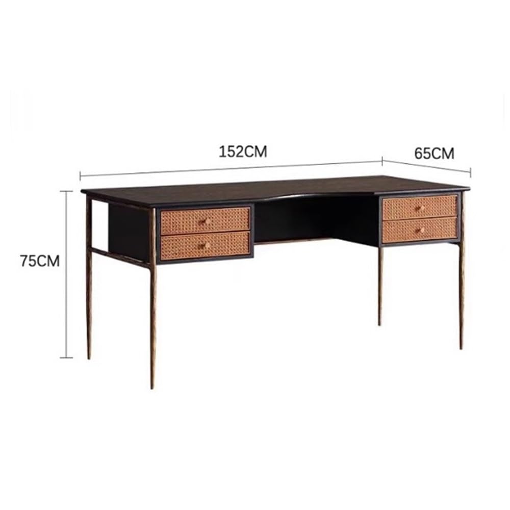 Table Bureau à domicile en chêne avec tiroirs rotin et structure métal