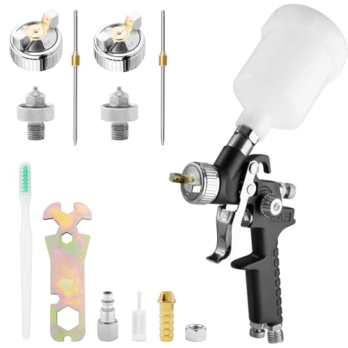Mini HVLP Spray Gun with 0.8/1.0 mm Nozzles, 125ml Cup Detail Repair Automotive Paint Gun Kit, Auto Paint Sprayer, Paint Gun for Car, Primer, Varnish and Top Coat (Black)