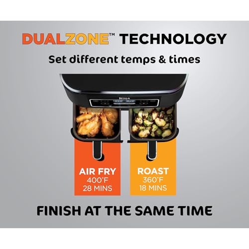 Image of Ninja Foodi 4 in 1 8-Quart 2-Basket Air Fryer with DualZone Technology, Air Fry, Roast, Reheat, and Dehydrate - (DZ100) (Renewed)
