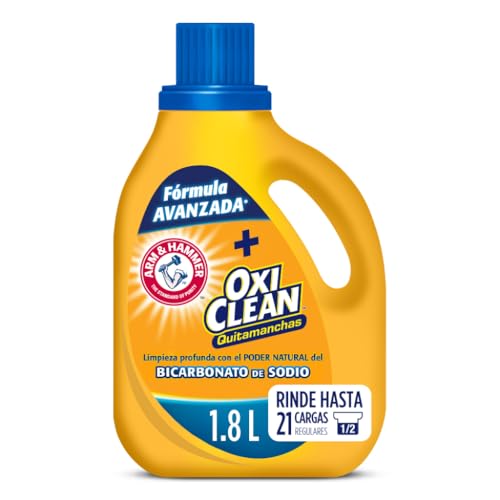 Arm & Hammer + OxiClean Jabón Líquido para Ropa con Quitamanchas 1.8 L. Fórmula Avanzada Baja en Espuma, Limpieza Profunda con el Poder Natural del Bicarbonato de Sodio