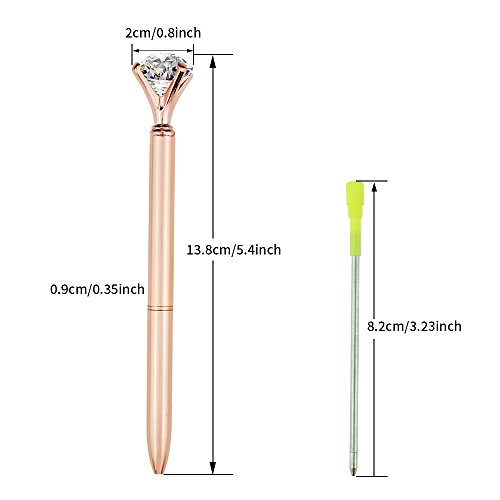 Sinksons 4 Pcs Rose Gold Pen With Big Diamond/Crystal,Metal Ballpoint Pen,Rose Gold White And Silver,School And Office Supplies,Black Ink #TOP4