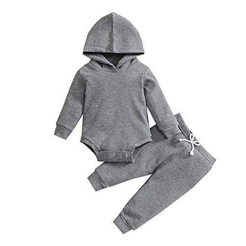 Image of Thorn Tree Newborn Unisex Baby Clothes Set Hooded Long Sleeve Bodysuit Stretchy Pants Ribbed Outfits Fall Winter