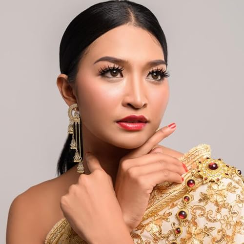 Aonklot Jhumkas Indian Earrings for Women Boho Ball Chandelier Tassel Statement Dangle Earrings Wedding Bridal Jhumki Bollywood Bell Jewelry Gifts Indian Dresses Outfits4