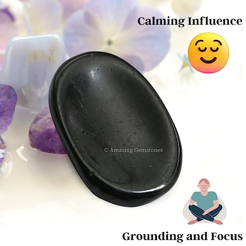 Image of Amazing Gemstone Black Tourmaline Worry Stone, Healing Crystals - Piedra Crystal Fidget for Gift, Meditation, Calming, Relaxation, Stress Relief