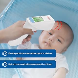 GIMA - GIMATEMP, Termometro Febbre Infrarossi, Termoscanner per Febbre e Termometro Frontale, Senza Contatto, Contact Less, per Corpo e Superfici o Oggetti, per Neonati, Bambini e Adulti, IT,DE,PT,SE