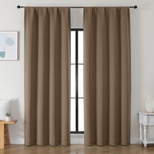 Simplebrand Ava Brown Blackout Curtains for Bedroom 90 Inches Long 2 Panels Set, Solid Privacy Energy Saving Living Room Window Treatment Curtains Blackout Drapes, W50 x L90 Inch, Brown