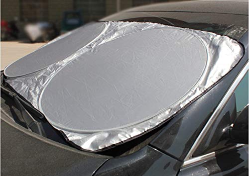Vech Car Windshield Sunshade with Bonus Steering Wheel Cover Sun Shade. 170T Reflective Polyester Blocks Heat and Sun. Foldable Sun Shield That Keeps Your Vehicle Cool (60 x 27.5 in)