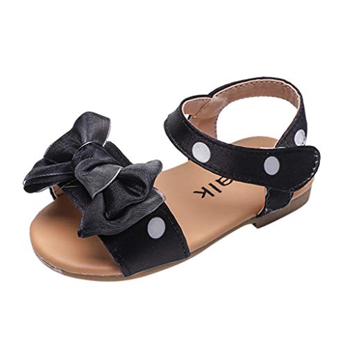 Girls Metallic Sandals with Chunky Glitter Strap? Summer Children Girls Fashion Dot Bowknot Princess Shoes (3-6Months, Black)
