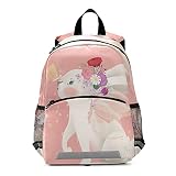 ISAOA Sac à dos pour enfant avec rênes pour garçons, motif lapin blanc avec ailes de fée, motif floral, sac à dos pour enfants, sac à dos de crèche, sac de voyage avec clip de poitrine