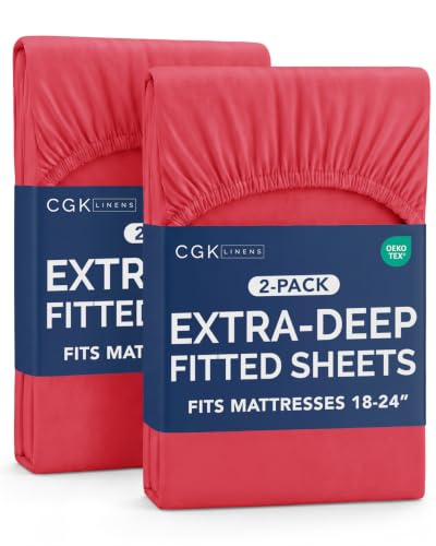 Image of CGK Linens 2 Pack Extra Deep Full Fitted Sheets - Red