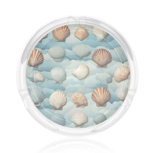 Cenicero de cristal con estampado de concha de mar, cigarrillos, para exteriores, patio, portátil, unisex, interior, hogar, oficina, cenicero de cristal