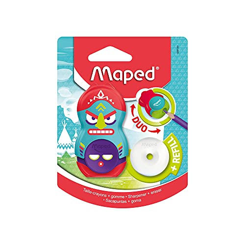 Apontador com Borracha, Maped, Loopy Totem com refil, 49130, Cores Sortidas