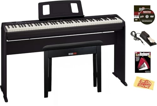 Roland FP-10 Digital Piano - Black Bundle with KSC-FP10 Stand, Bench, Sustain Pedal, Instructional Book, Online Lessons, Instructional DVD, and Austin Bazaar Polishing Cloth