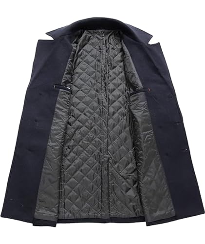 Image of SOMTHRON Men's Woolen Trench Coat Regular Fit Double Breasted Wool Blend Jacket Winter Pea Coat Businesss Overcoat