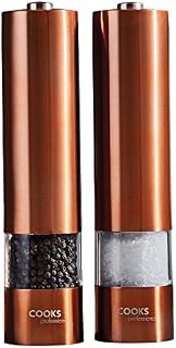 Cooks Professional Electric Automatic Salt & Pepper Mill Set with Adjustable Grinding, Easy to Refill, One Touch Button Condiment Grinder (Copper)