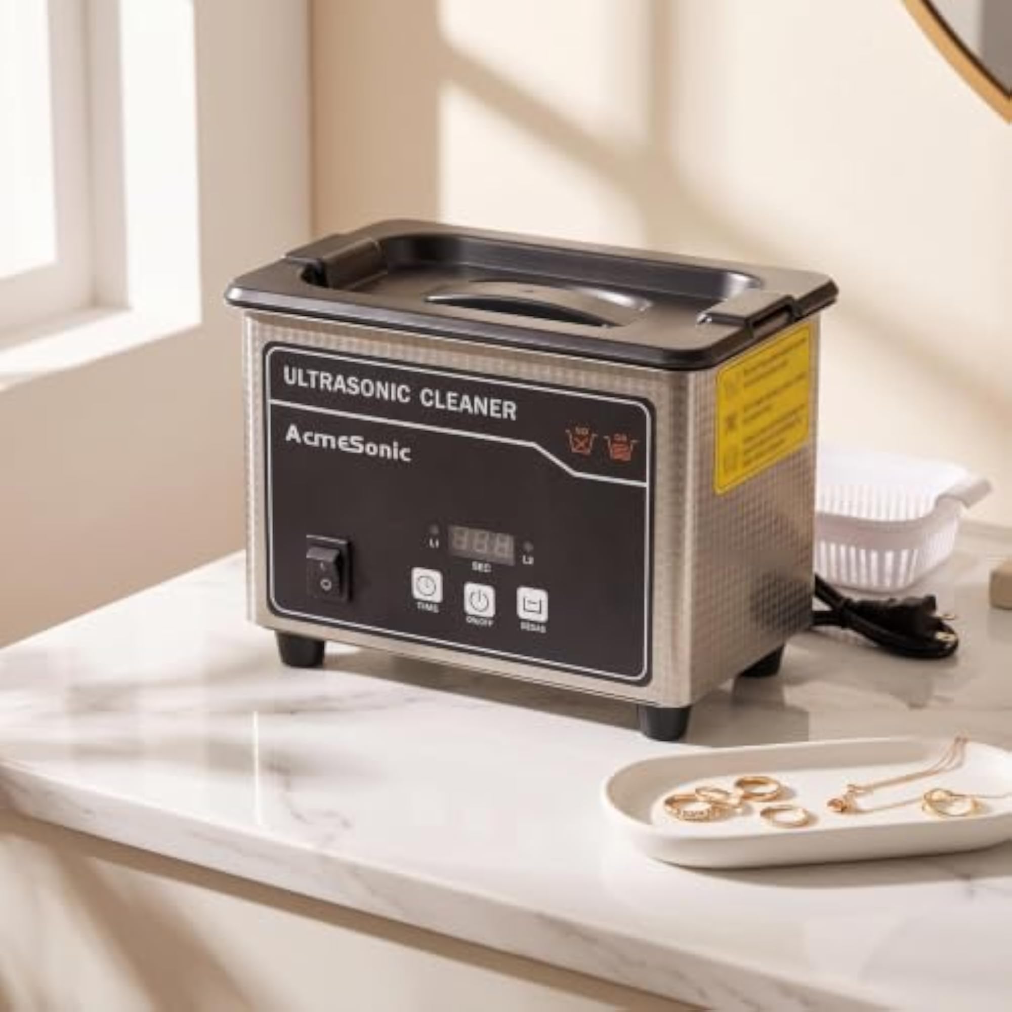 Stainless Steel Digital Ultrasonic Jewelry Cleaner with Basket