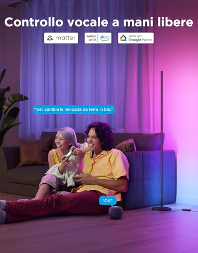Lampade da Terra LED RGBIC, Piantana Lampada da Terra Funziona con Alexa, Matter, APP, 16 Milioni di Colori Musica Sincronizzazione a Luce Calda per Soggiorno, Camera da Letto, Ufficio - Illuminazione - Immagine 6