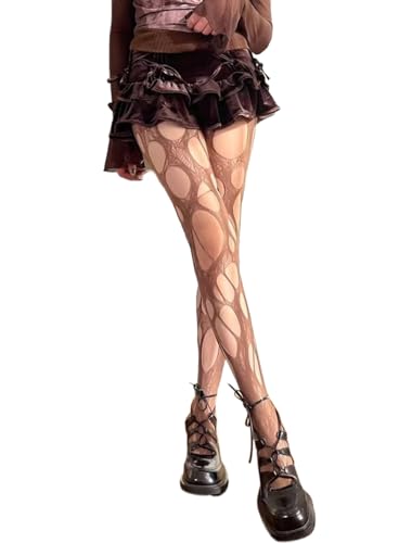 Mrotrida Women's Ripped Fishnet Tights Irregular Distressed Hole Mesh Tights Stockings Y2k Lace Sheer Pantyhose