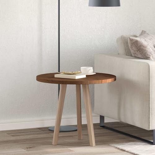 Fangmaliuyun Rustikale runde Tischplatte aus Massiv Eiche 60 cm Hellbraun umkehrbar für Küchen Esszimmer Wohnzimmer Modernes Design Robust und Langlebig