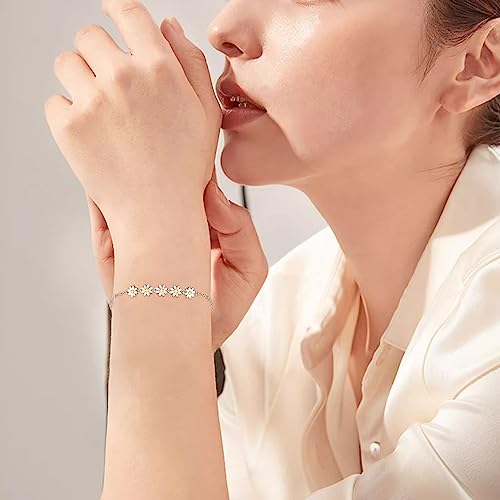 Palpitate Daisy Bracelet Sterling Silver Dainty Jewelry Non Tarnish for Women Mom Mothers Her Daisy Gift on Birthday Anniversary Christmas3