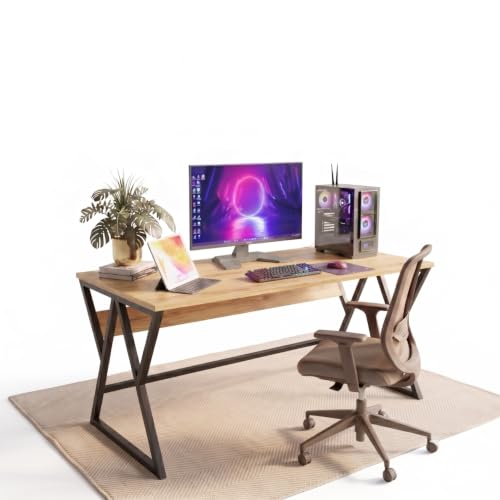 Image of TEKAVO Remik Study Table for Home & Office | Computer Table for Home pc | Wooden Gaming Workstation Desk with Heavy Duty Metal | 150 cm Table | MileOak