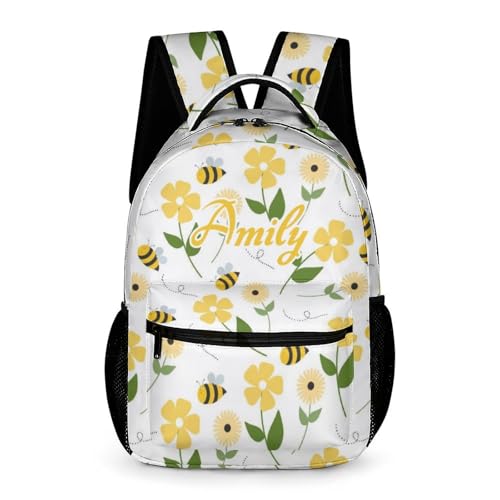 fekznr Personalized Yellow Flower Bee Custom School Backpack Waterproof Multifunctional Daypack with Name Gift