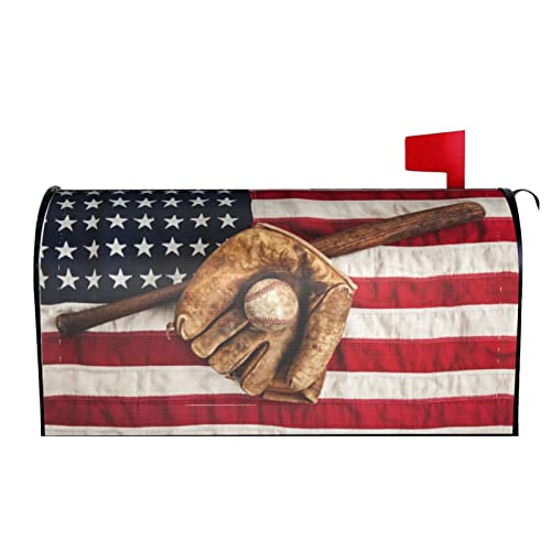 Perinsto Vintage Baseball Ball Bat Glove On American Flag
